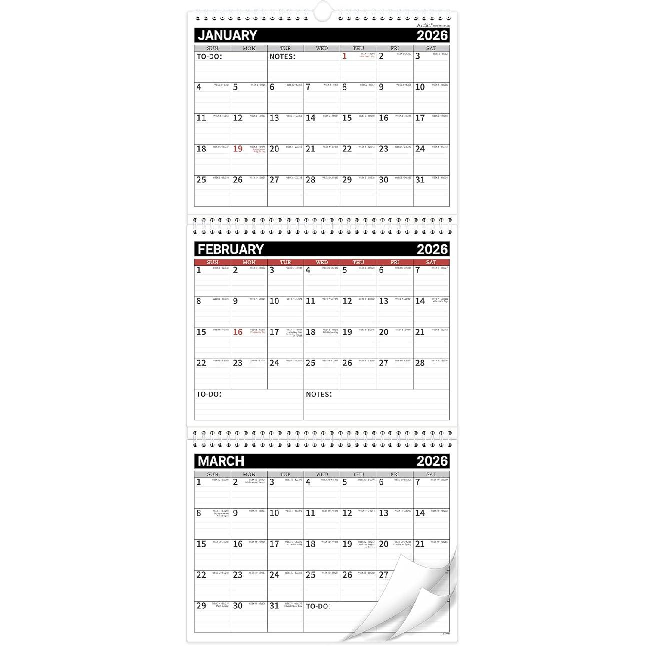 Calendar 2026-2027 - 3 Month Wall Calendar Vertical Display (Folded in a Month), JAN 2026 - DEC 2027, 11 x 25.3 (Open), 2 Year Calendar, 2026 3 Month Wall Calendar (Tw