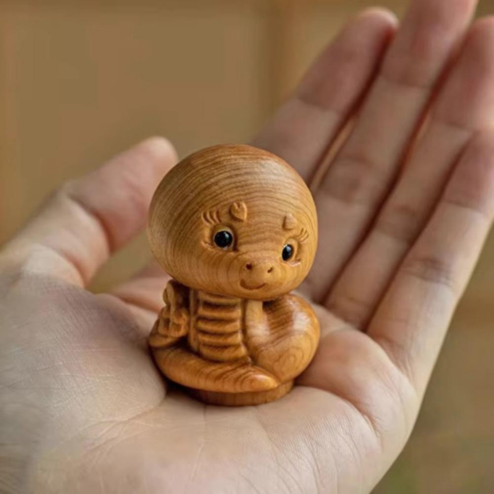 Wood Carving Chinese Zodiac Crafts Cute Snake Desktop Decoration New Wooden New Year Decoration