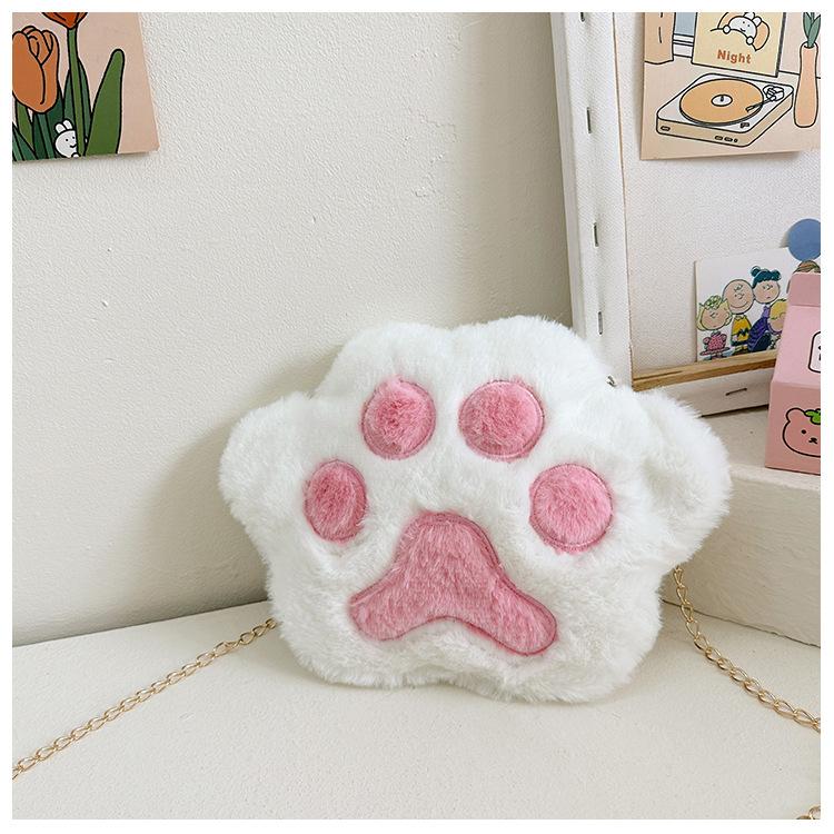 

Сумка Коготь Кошка Плюшевая Цепочка Полиэстер Сумка Через Плечо Универсальная Диагональная Личность белый