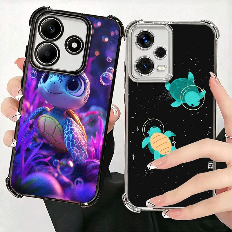 Cartoon Ocean Sea Turtle Plating Phone Case For Xiaomi Redmi Note 14 15 Pro Plus 13 12 11 11S 11T 10 9S 9 5G Anti-Fall Airabag C