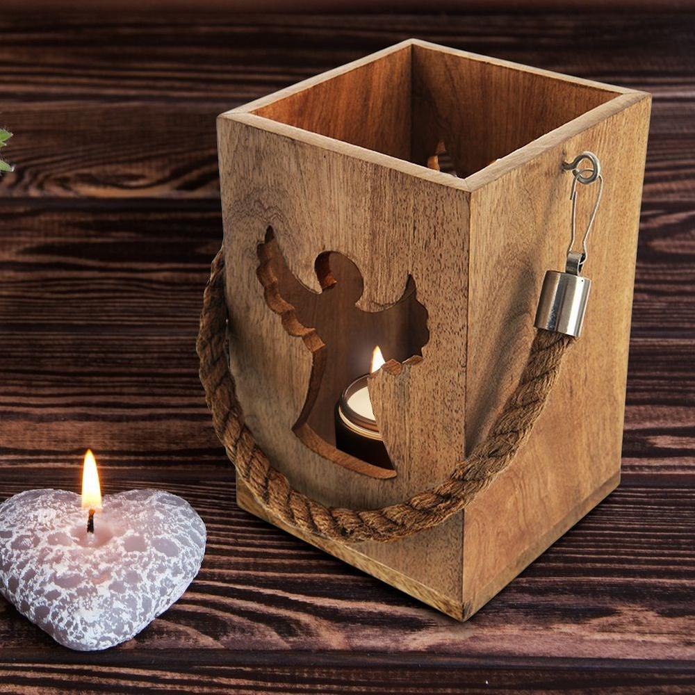 Wooden angel candle lantern MANGO 20.5 cm