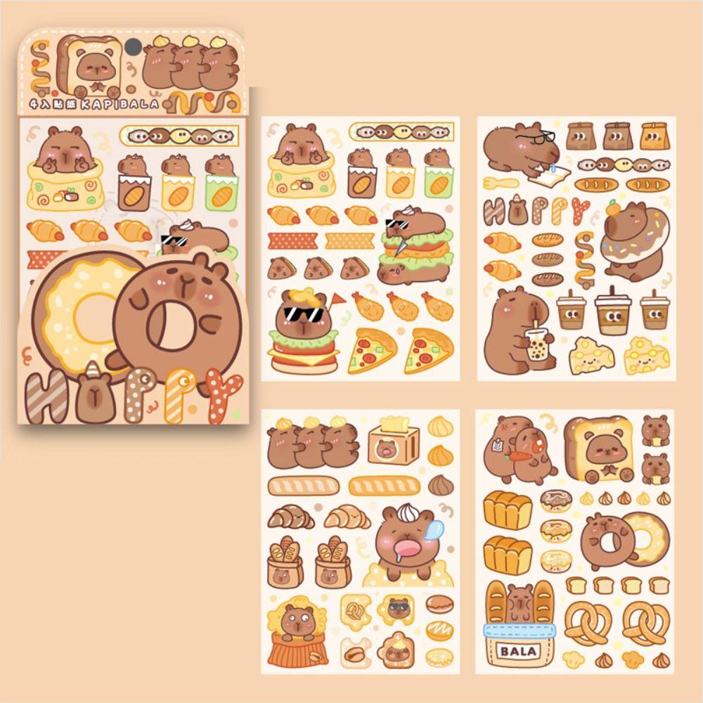 4 Pcs/bag Cartoon Capybara Sticker Creative Capybara Ledger Material  Scrapbooking
