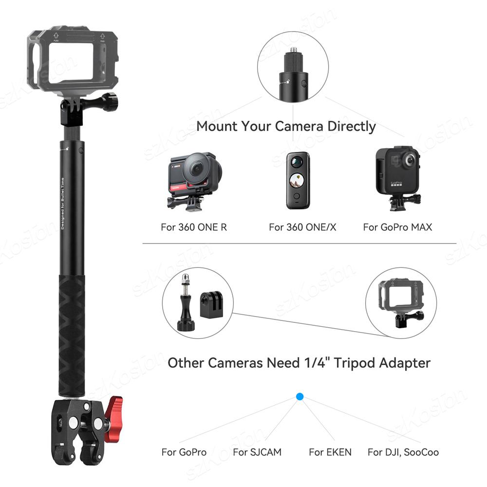Motorradhalterung für Insta360 X3 X4 Actionkamera Lenkerhalterung für GoPro 12 DJI Insta360 X5 Unsichtbarer Selfie-Stick Kamerazubehör