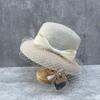 French style retro Hepburn style net yarn silk hemp bow top hat women large edge hemp yarn patchstraw lamp shade fisherman's hat