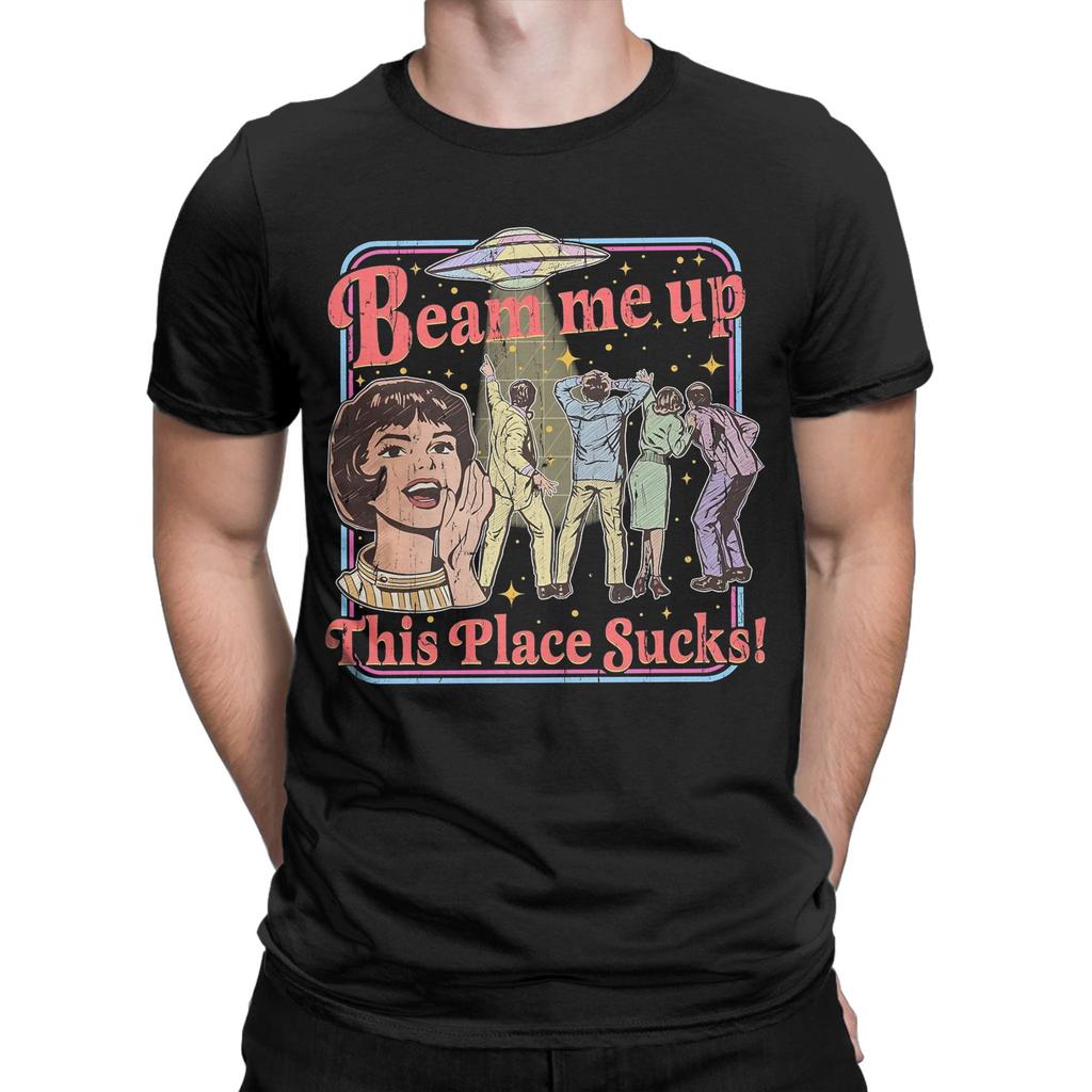 Herren Damen Beam Me Up Dieser Ort ist Mist T-Shirt Baumwolle Oberteile Lustiges Kurzarm Rundhals T-Shirt Erwachsenen T-Shirt