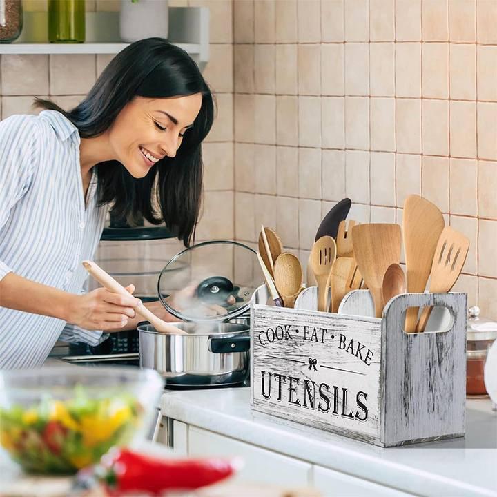 5pcs/Set Cutlery Rack Compartments Cutlery Box Wooden Cutlery Box Suitable For Kitchen Counters Cutlery Storage Box Fork Spoon