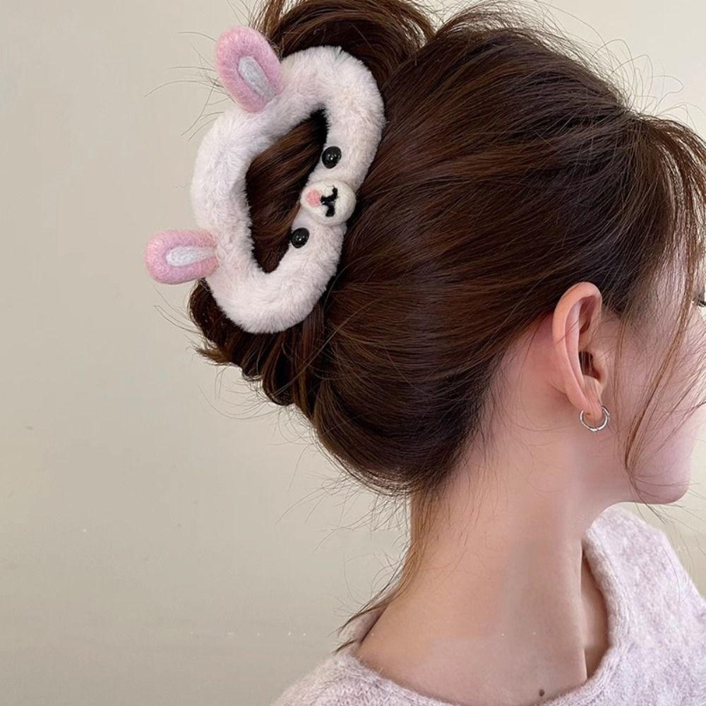 Cartoon Rabbit Ear Shark Clip Double Side Plush Bear Hair Clip Plush Cloud Hair Claw Wash Face