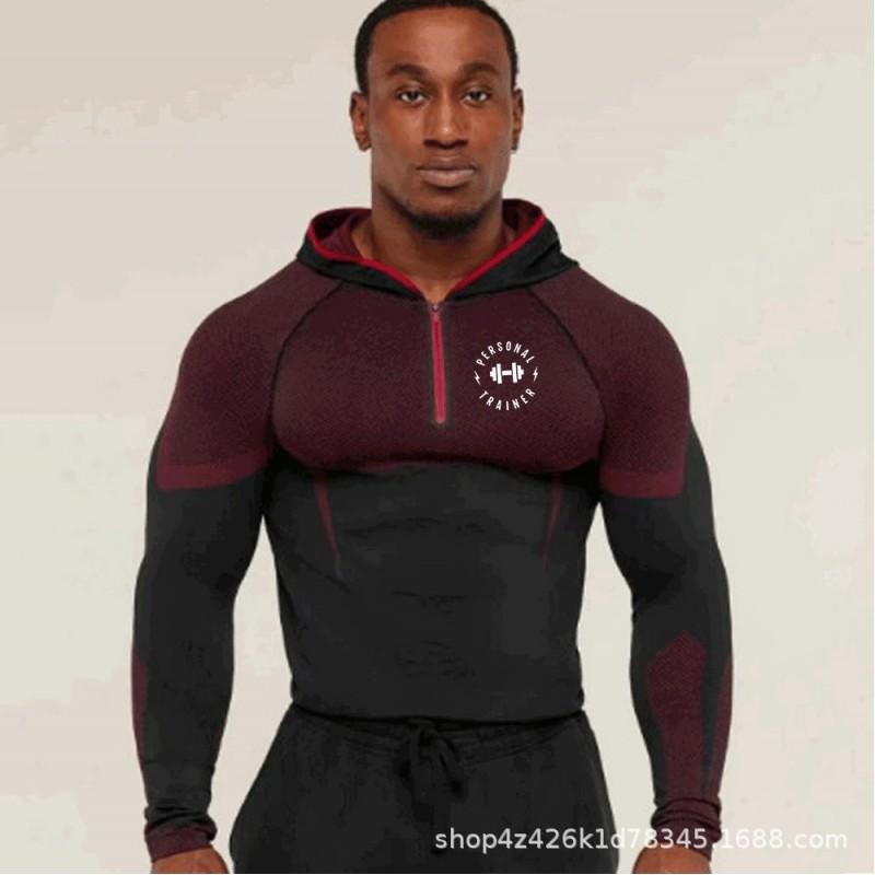 Mens Hooded Half-Zip Performance Basketball Training Top Quick-Dry Stretch Fit Athletic Shirt