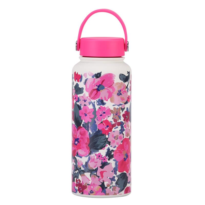 1L Thermos Cup Large Capacity Wide Mouth Portable Vacuum Sports Kettle Outdoor Printing Water Cup Female