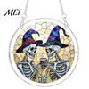 Decorative Glass Effect Pendant Halloween Acrylic Puzzle Window Suncatcher, Stained Style Hanging Ornament Retro Skeleton Pumpkin Crow with