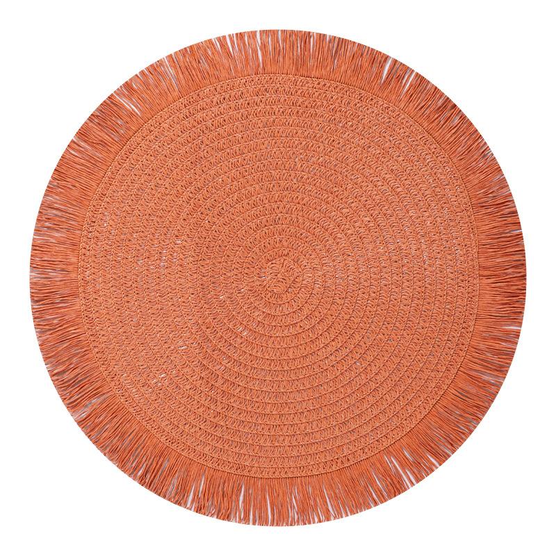 38cm Round Braided Placemat Fringe Paper Table Mat Hand Woven Non-slip Insulation Place Mat Tea Cup Pad Dining Table Decoration