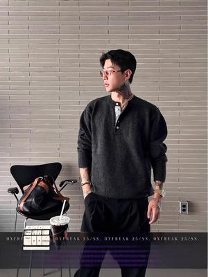 Korean Old Money Henley Collar Men's Sweater: Autumn Winter Warm, Loose, Casual, Versatile Knitwear.