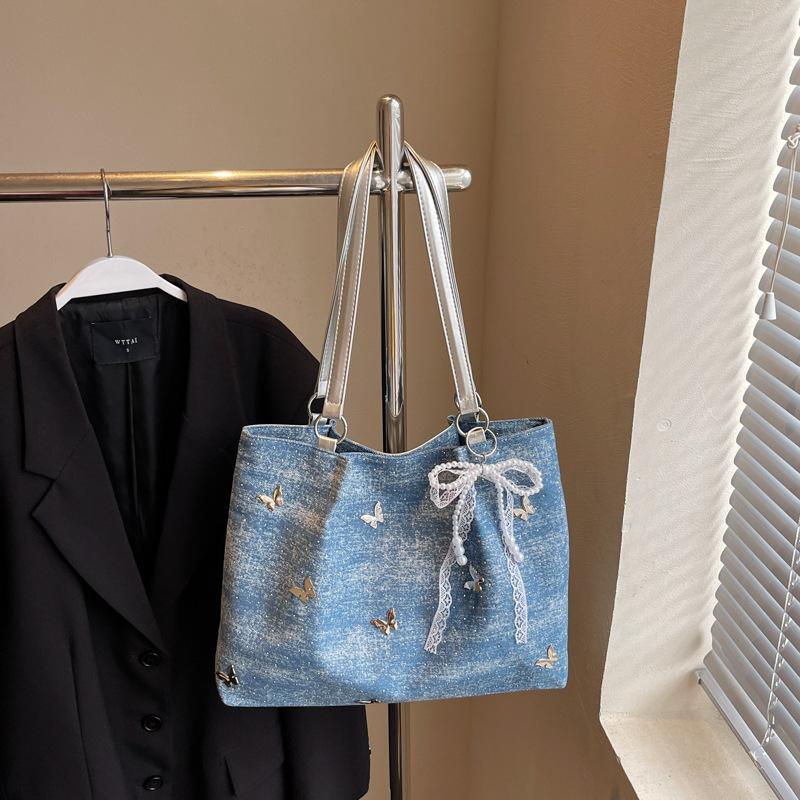 New Denim Tote Bag Female Butterfly Star Portable Dumpling Bag Simple And Fashionable Versatile Shoulder Messenger Bag