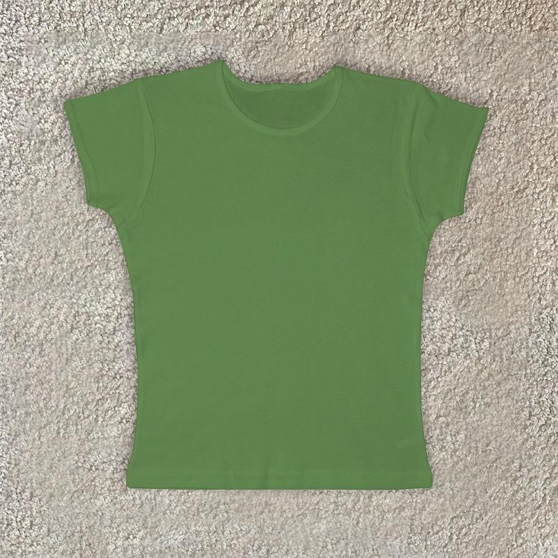 Summer new commuter solid color multi-color round neck simple slim-fitting printable T-shirt top women