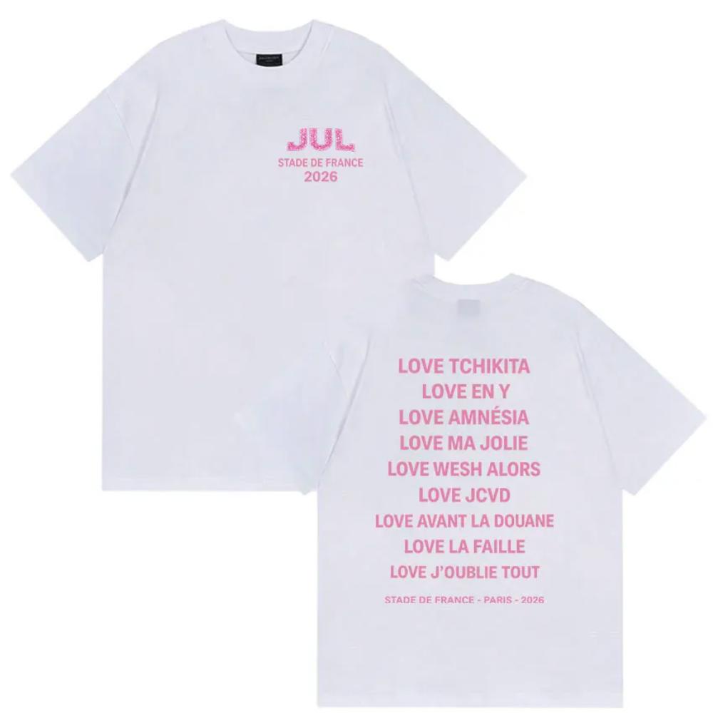 Unisexs Summer Short Sleeve TShirt JUL Love Series French Rapper Letter Graphic Front Back Print 100 Cotton Loose Breathable