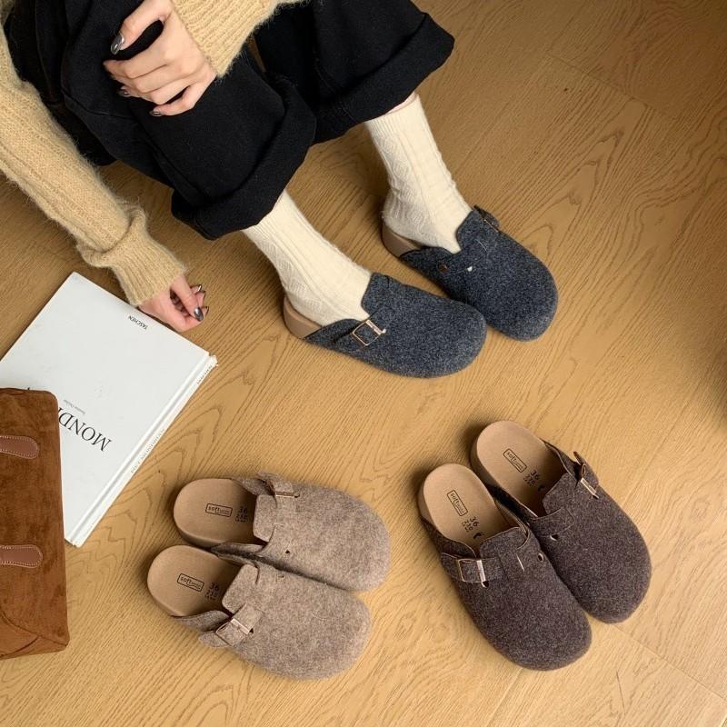 2025 Spring and Autumn New Baotou Half Slippers Women's Korean Edition Thick-soled Medium Heel Belt Buckle Lazy Casual Outer Wear Muller Shoes