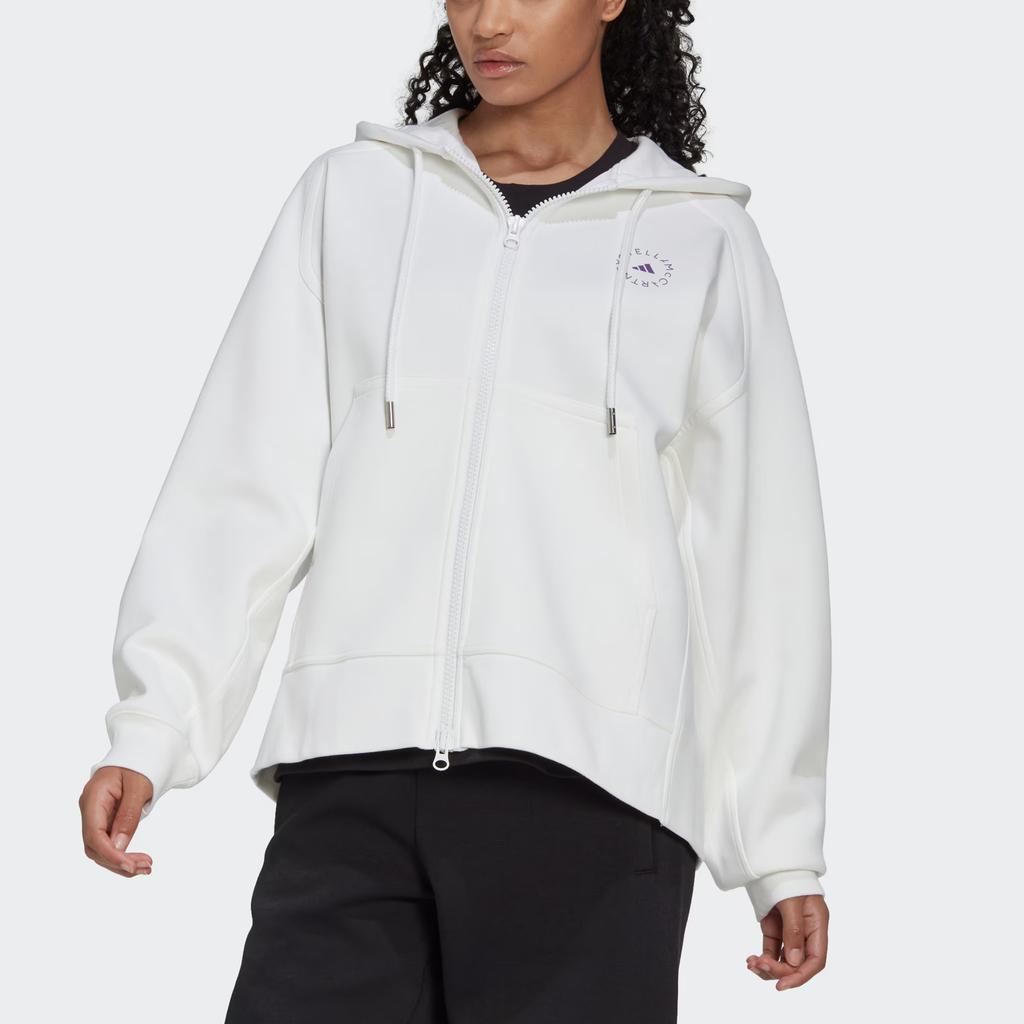 Adidas Solid Color Logo Print Drawstring Zip-Up Hooded Jacket Women Outerwear White HG2004