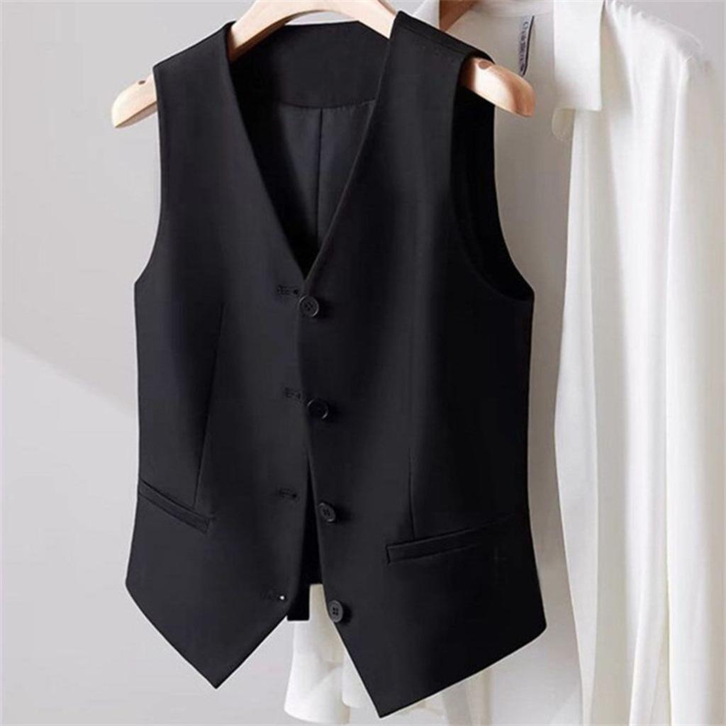 Women Sleeveless Vest Waistcoat Formal Button Front Slim Fit Short Length Tailored Office Workwear Outerwear