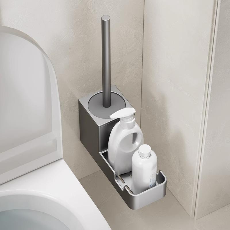 Space Aluminum Wall-Mounted Toilet Brush Set - No Dead Angle, Punch-Free Cleaning Solution