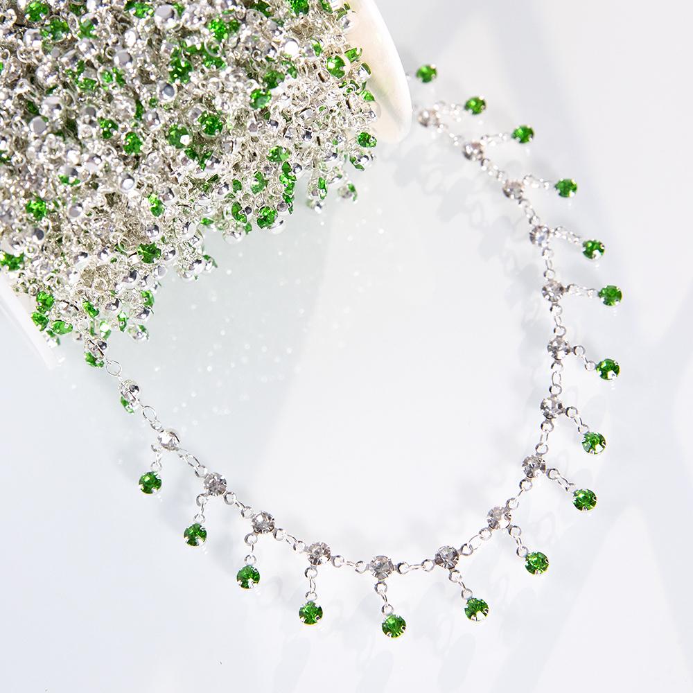 1Meter Shiny Green Crystal Charm 4mm Rhinestone Beads Copper Chain DIY Necklace Bracelet Beaded Chain Jewelry Making Accessories