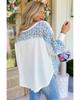 Azura Exchange White Abstract Floral Patchwork Batwing Sleeve V Neck Blouse