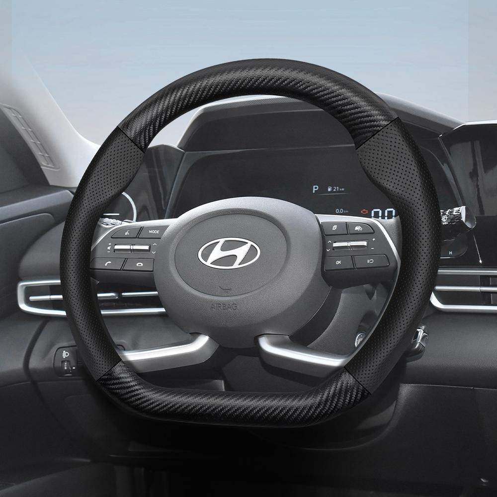 For Hyundai Carbon Fiber Texture Perforated Leather Steering Wheel Cover I30 Tucson Ix35 I20 Solaris Creta I10 Ioniq Getz Accent WW73