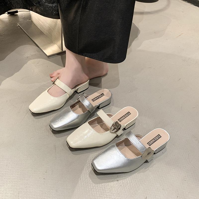 Pantoufles Baotou pour femmes été nouveau tempérament polyvalent à enfiler à talons bas Velcro chaussures simples