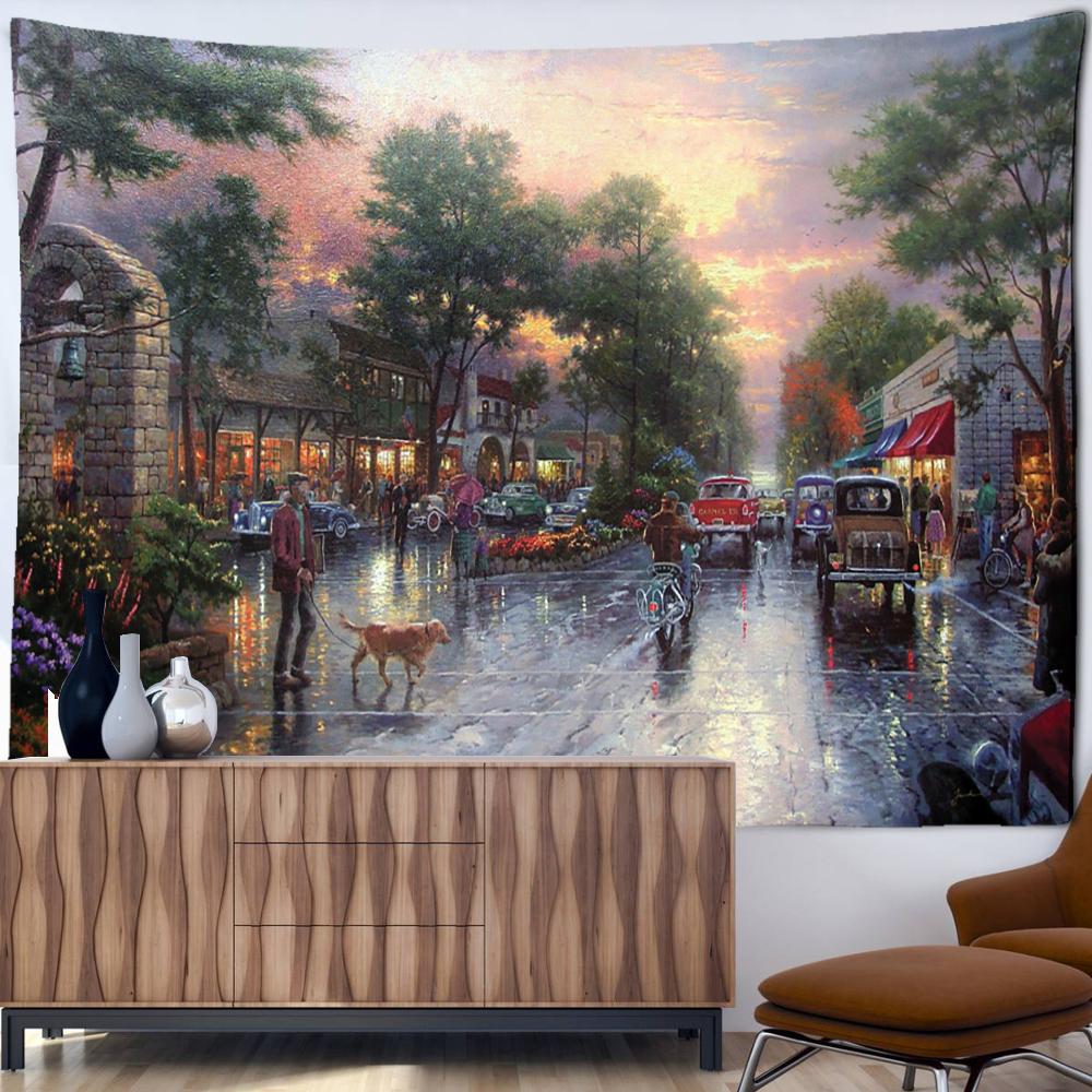 Christmas City Oil Painting Tapestry Wall Hanging Bohemian Hippie Tapez Christmas Festival Art Bedroom Living Room Home Decor