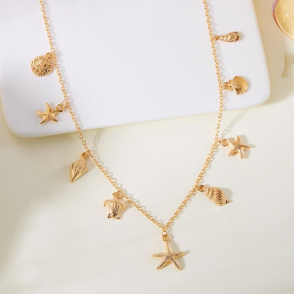 Starfish Clavicle Chain Gold Color Sweater Chain Fashion Shell Necklace  Gifts