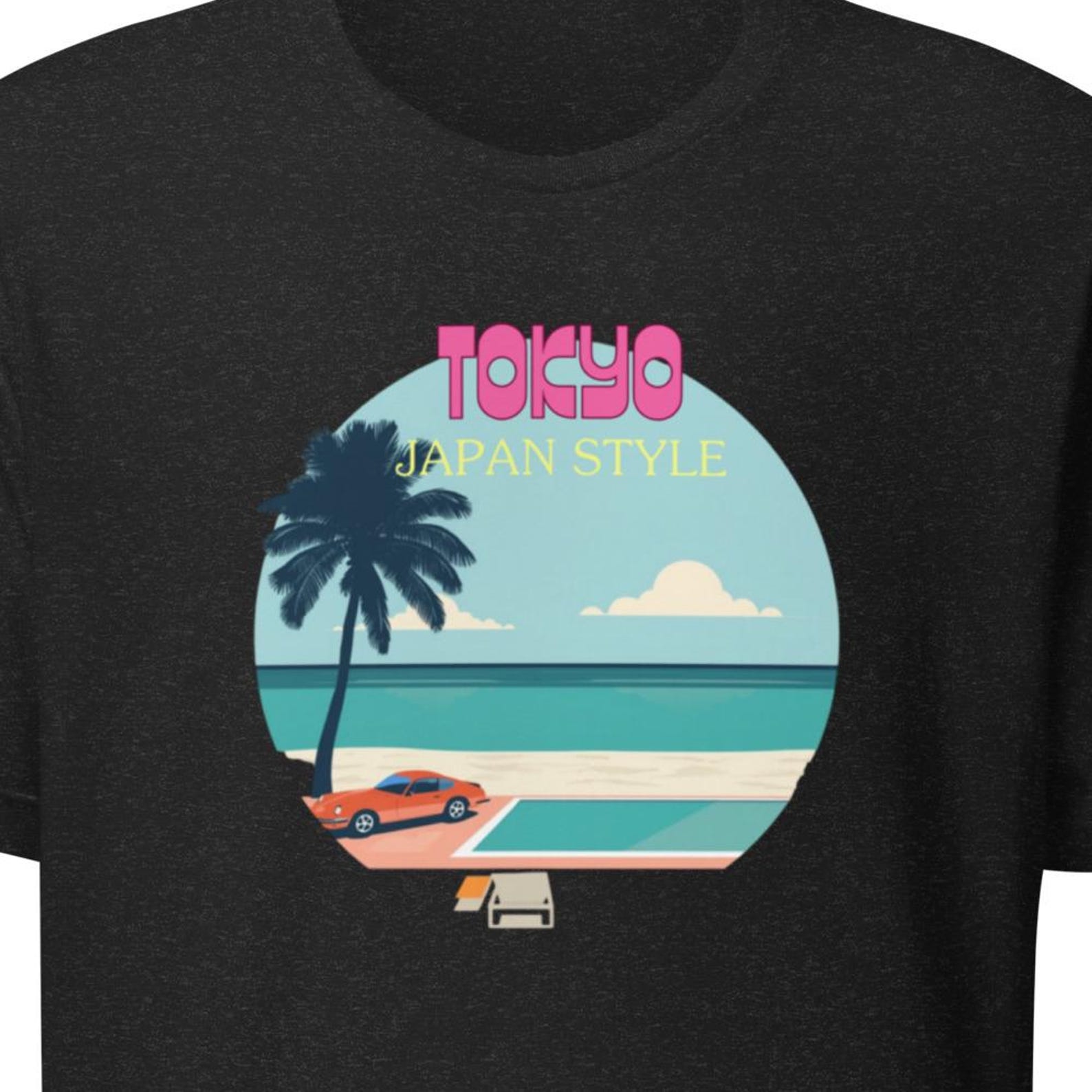 Tokyo Japan Retro Beach T-Shirt | Palm Tree Car Sunset Graphic Tee M