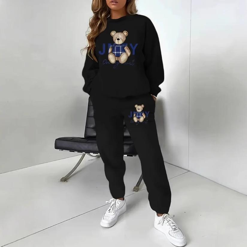 

Комплект с капюшоном с принтом, новый модный повседневный комплект с принтом S чёрный