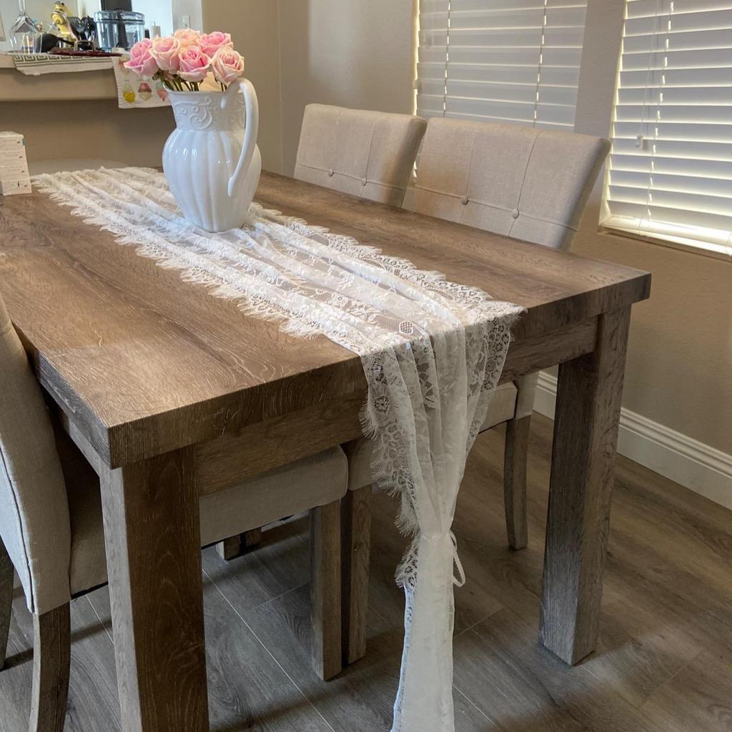 1Pc French 30x120 Inch Table Runner Banquet Lace Embroidery Pure White Tablecloth for Wedding Birthday Holiday Party Gathering Decoration