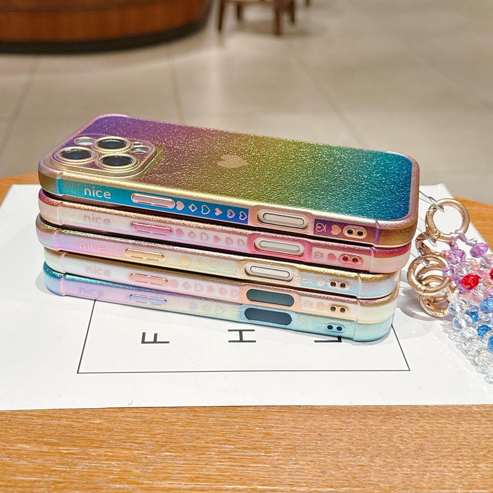 KEYSION Custodia per Telefono in TPU Colorata a Gradiente per iPhone 13 14 15 16 17 Pro Max 17 Air 16e 16 Plus Cover Posteriore Antiurto con Braccialetto di Cristallo