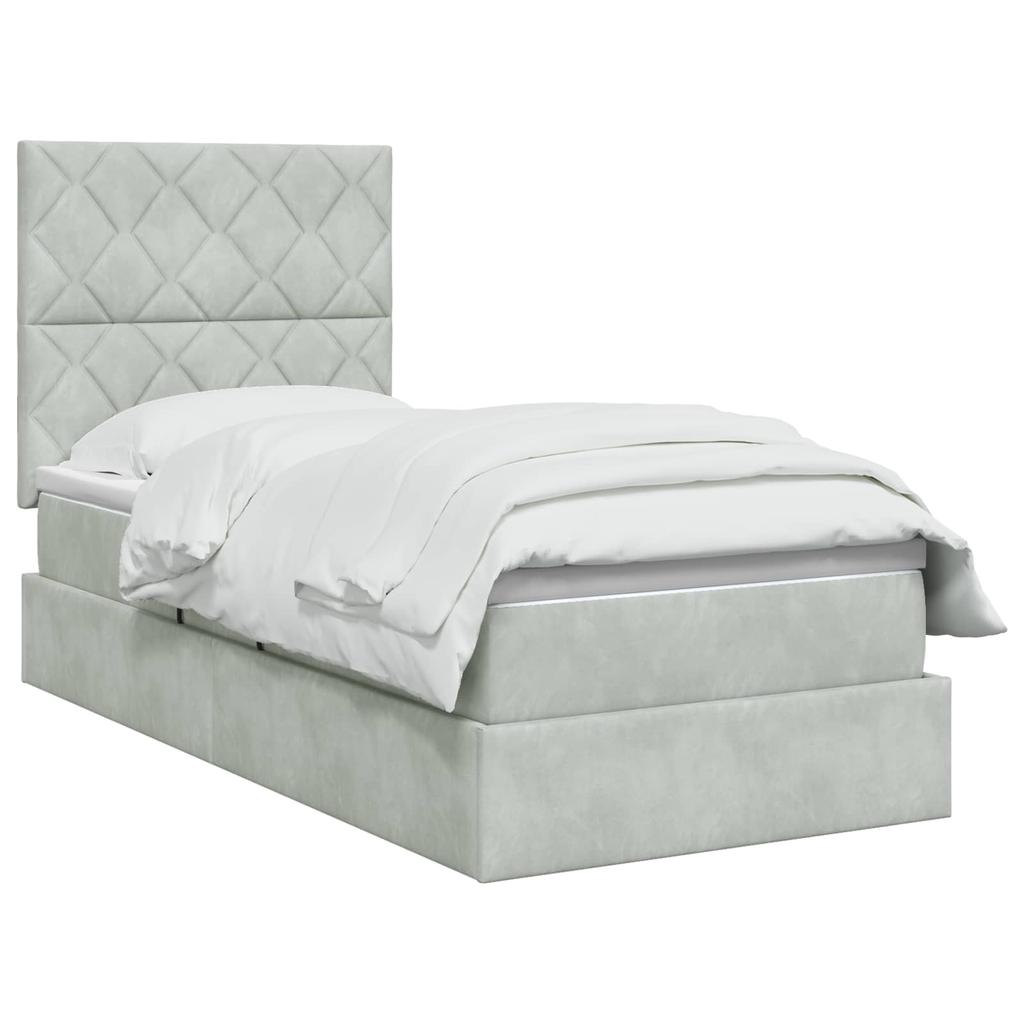 Storage Bed with Mattress Light Grey 90 X 200 Cm Velvet