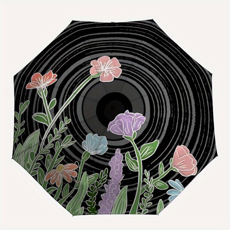 

1pc Vinyl Record Flowers Automatic Open/Close Umbrella, Umbrella with cartoon Design, Portable Compact Umbrella for Men & Women, Good Holida