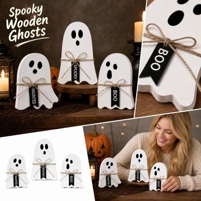 Halloween Wooden Decorations for Holiday Party, Fun Figurine Tabletop Shelf Decor