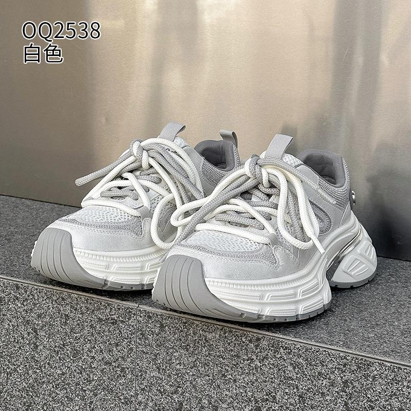 Dad shoes spring and autumn new thick-soled heightening small mesh sports leather breathable casual shoes 35