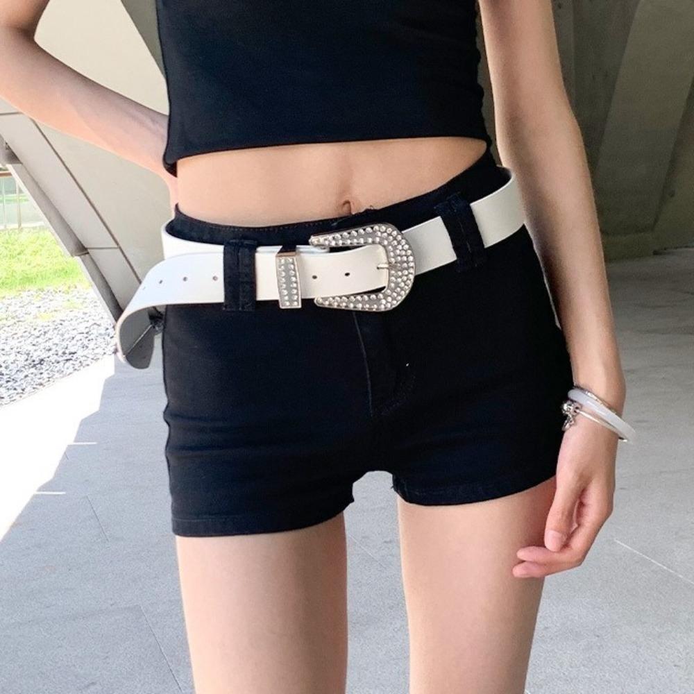 

Y2K Women Belt Zinc Zinc Alloy Jeans Waistband Personality Rhinestone Belt Party білий