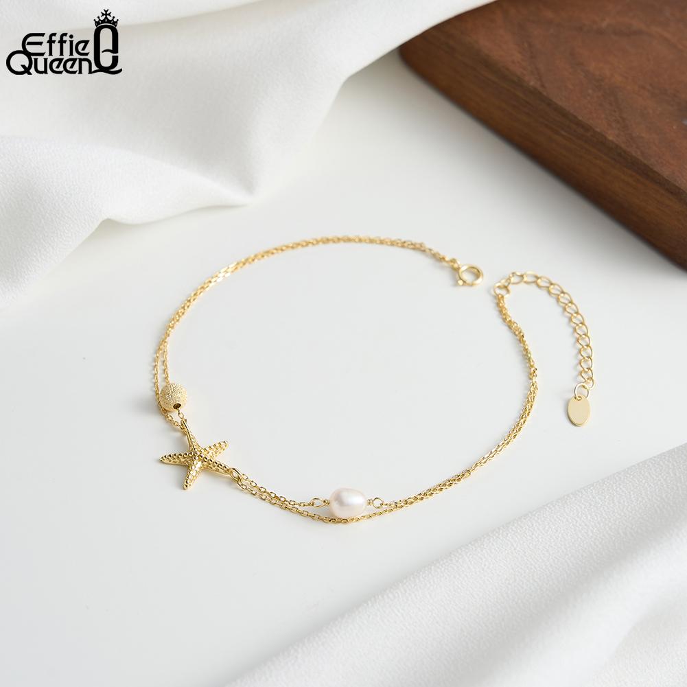 Effie Queen Fashion Starfish Chain Anklet with Freshwater Baroque Pearl 925 Sterling Silver Link Foot Anklet Fine Jewelry SA101