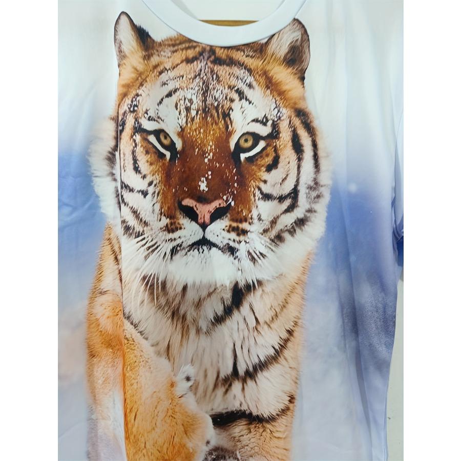 Summer White Tiger 3D Printed T Shirts Round Neck Streetwear Casual Stretch Soft T Shirt Men Plus Size European Male Tee Shirts