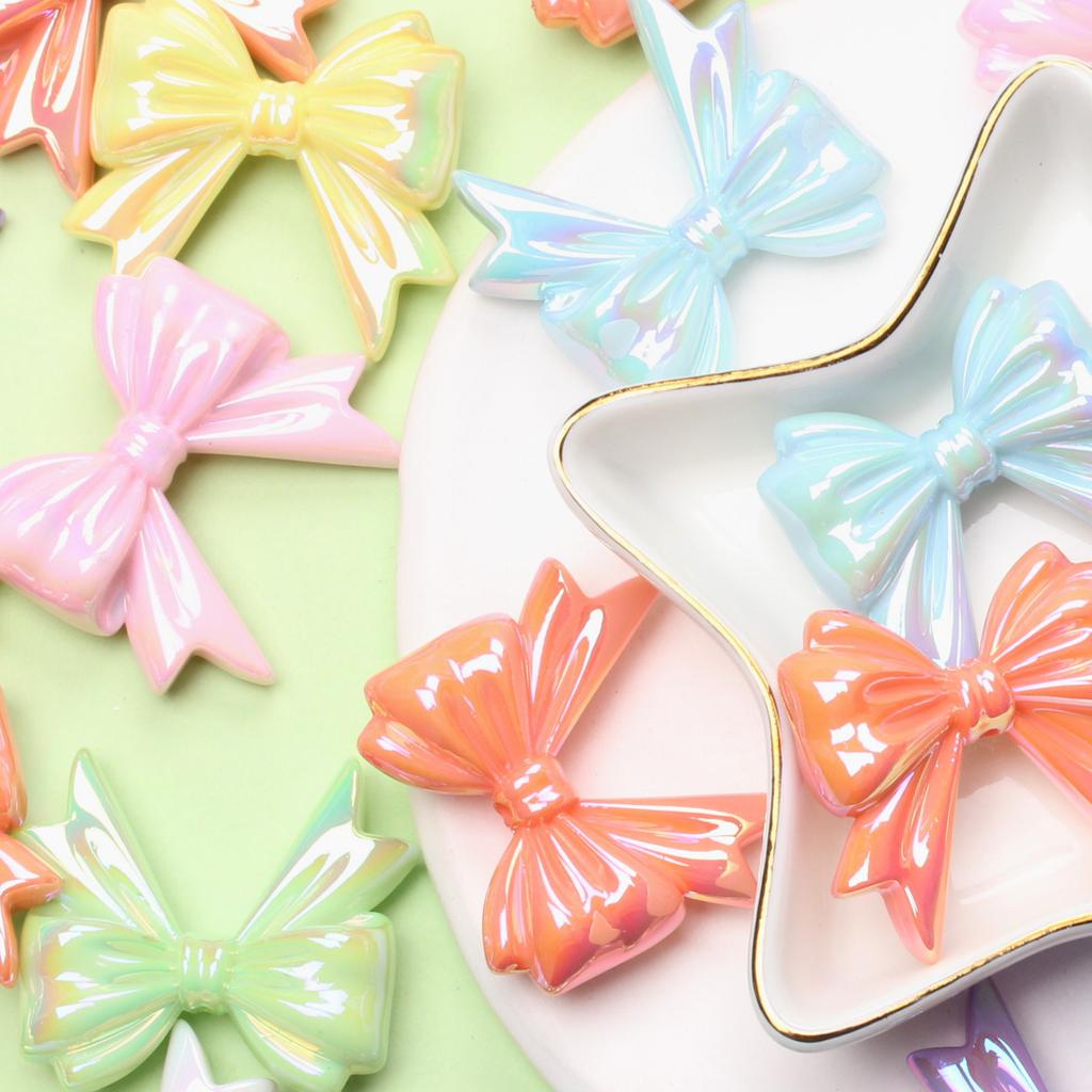 Für handgefertigte 6-teilige DIY-Befunde mit Schleife, Perlen, Halskette, Armband, Acryl, 32,3 x 36,6 mm, große Schleife, lose Perlen, Schmuckherstellung, handgefertigt