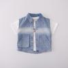 Boys' Korean Style Three-Piece Summer Set: Denim Vest, Stylish Double Pocket, Cool Street Fashion Short Sleeve.