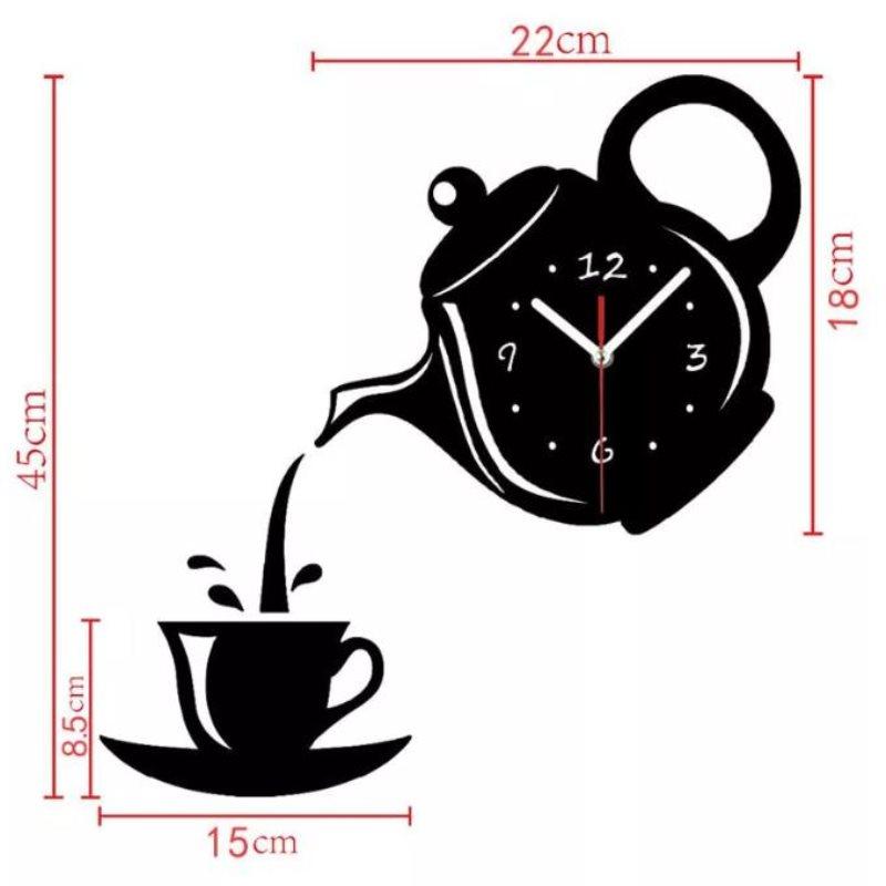 Creative Diy Acrylic Coffee Cup Teapot 3D Wall Clock  Kitchen Wall Clocks