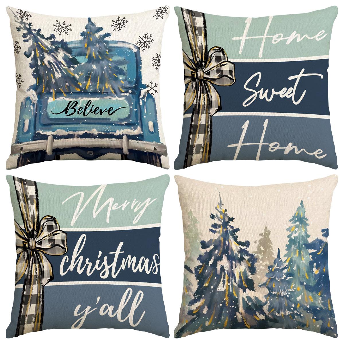 

1/4pcs Christmas Black Christmas Tree Pattern Printed Pillow Cover, Decorative Home Sofa, Suitable for Living Room and Room 18x18Inch