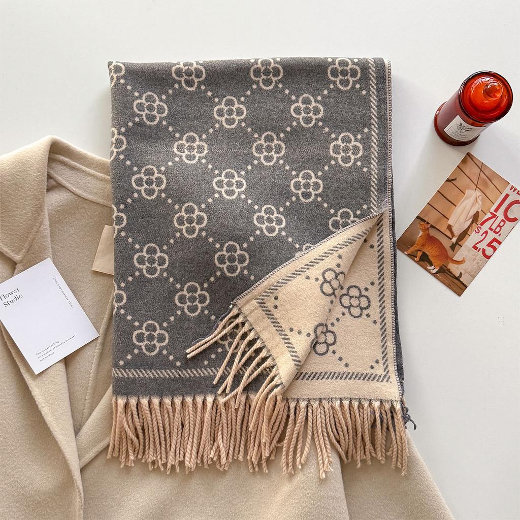 Luxury Warm Cashmere Scarf Women Winter Wraps Shawl Double-Sided Floral Print Pashmina Bufanda Travel Poncho Stoles Echarpe