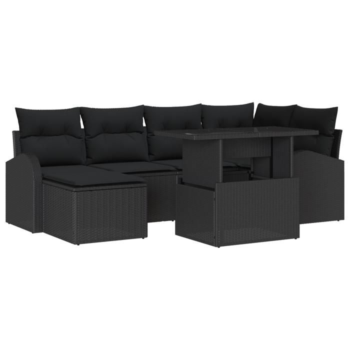 VidaXL Ensemble de canapés de jardin 7 pièces avec coussins noirs en poly rattan 3348679
