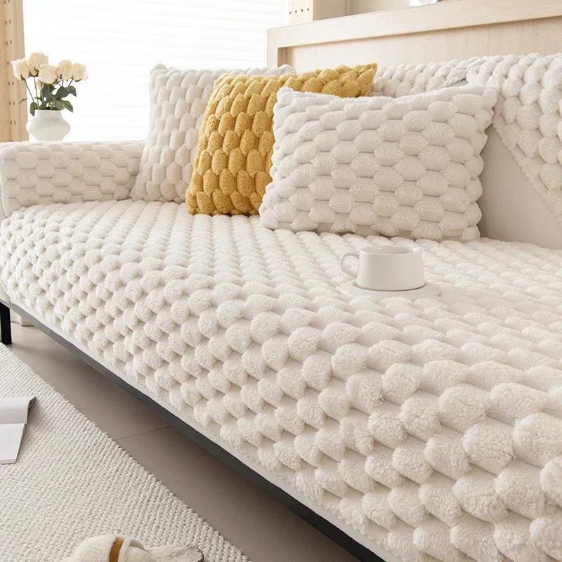 Thicken Plush Sofa Cushion Flannel Soft Anti-Slip Sofa Covers for Living Room Universal Couch Towel Furniture Protection Home