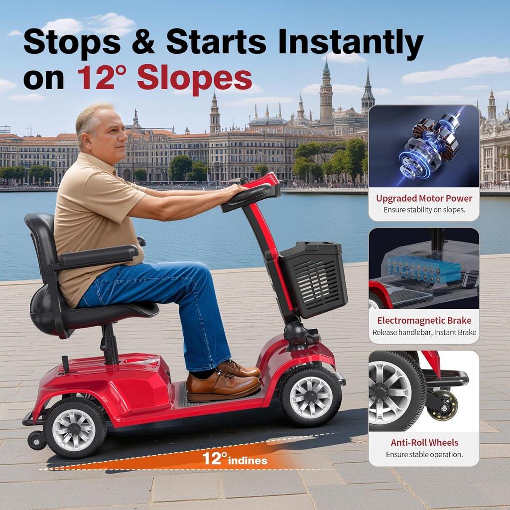 4 Wheel Foldable Mobility Scooter for Seniors, 300W Motor, 420LBS Capacity, 20KM Range, 20° Hill Climb, LED Headlight, Detachable Basket