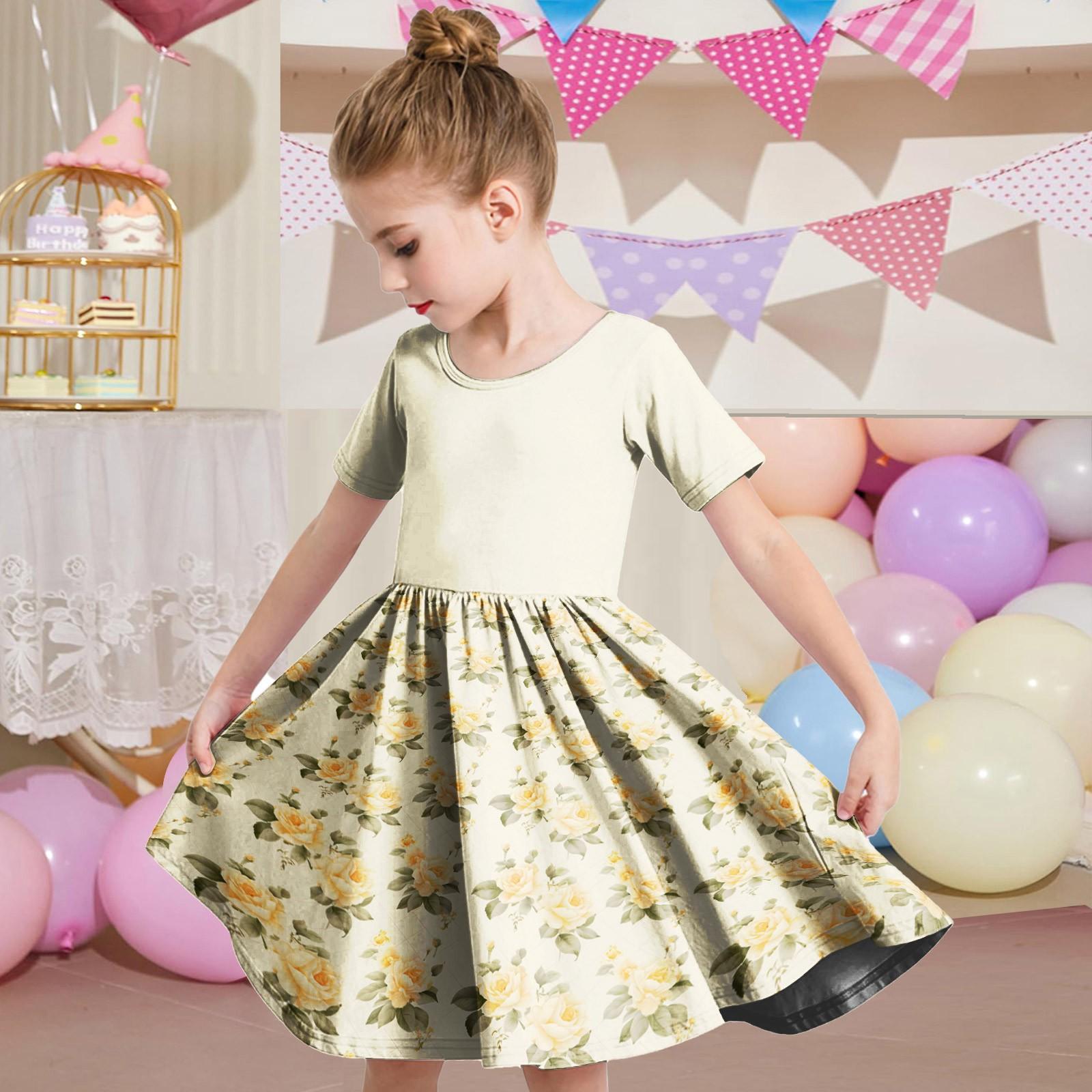 

Летнее платье для девочек, платье для малышей, однотонное повседневное платье-футболка с коротким рукавом А-силуэта 160 жёлтый