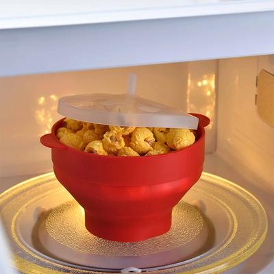 Silikon Mikrovågsugn Popcornskål Vikbar Popcornmaskin Hinkskål med Lock Vikbar Stor Kapacitet Popcorn Kök Bakverktyg